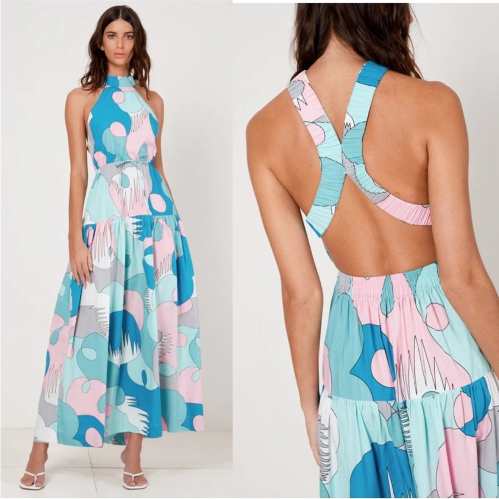 S/W/F Cross Back Abstract Print Maxi Dress